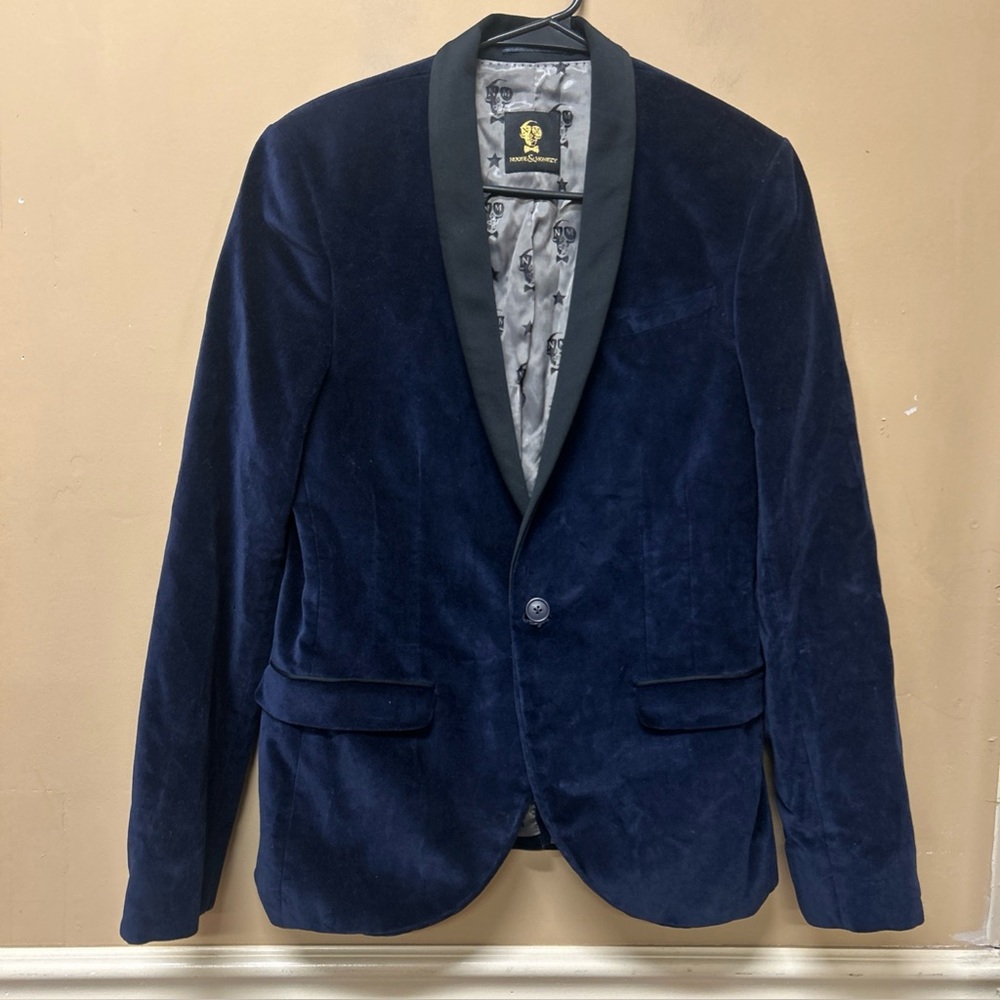 Noose & Monkey Mens Jacket 38R Blue Velvet Velour Tuxedo Smoking Blazer Cigar